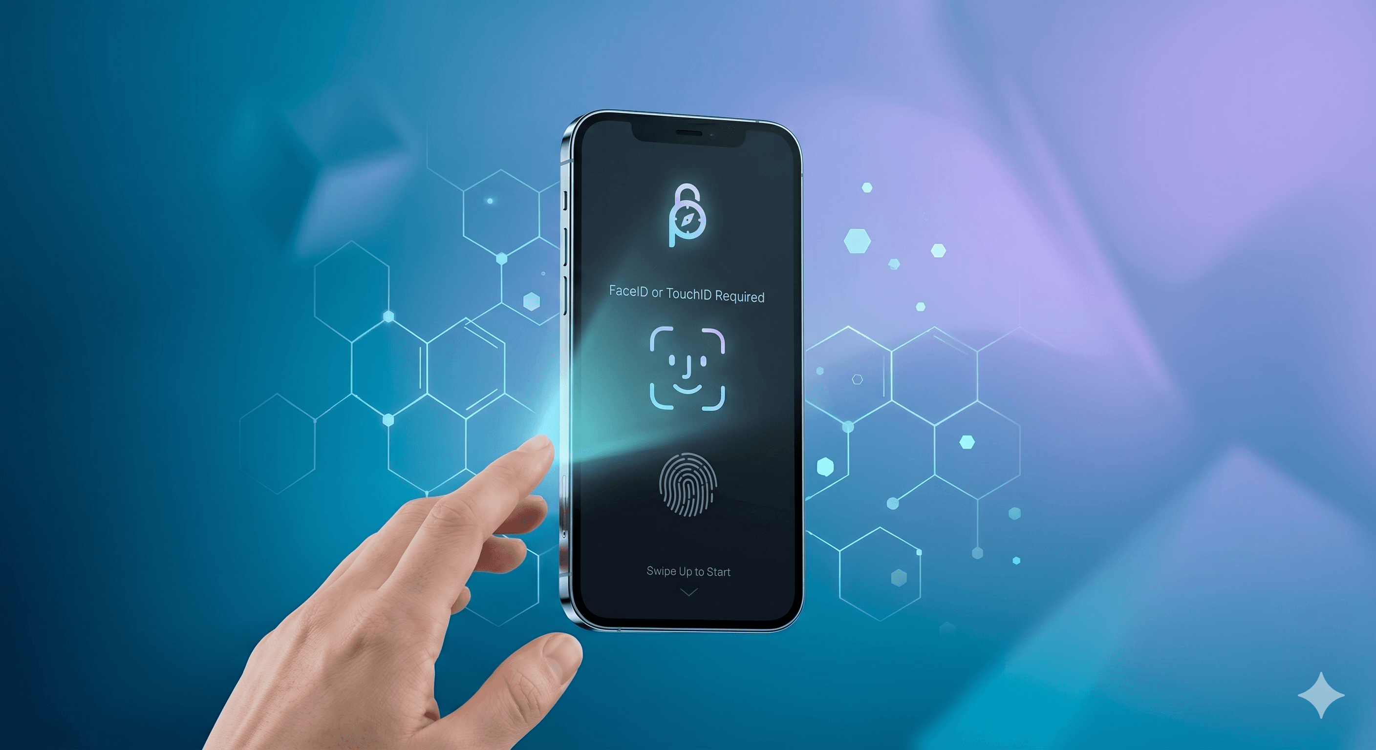 Hand authenticating with fingerprint on phone